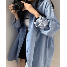 批发2026新款复古翻领衬衫女外穿百搭韩风宽松中长款百搭开衫上衣