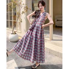 批发设计感格纹艺术系背心连衣裙配包<b class='q'>套装</b>女夏韩系松弛感文艺复古裙子