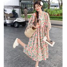 批发2026春夏新款文艺复古减龄碎花<b class='q'>连衣裙</b><b class='q'>女</b>宽松洋气气质显瘦休闲长<b class='q'>裙</b>