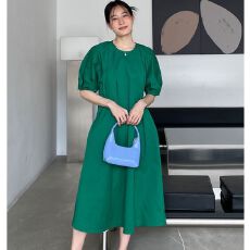 批发法式连衣裙女夏2026<b class='q'>新款</b>韩版圆领泡泡袖<b class='q'>长裙</b>气质宽松显瘦裙子