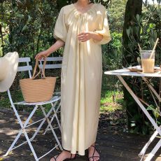 批发2026韩国chic夏季大码<b class='q'>新款</b>小众简约纯色宽松长款连衣裙女