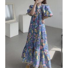 批发2026<b class='q'>新款</b>韩版复古碎花<b class='q'>长裙女</b>时尚休闲印花气质减龄超仙连衣裙