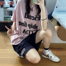 批发仿棉牛奶丝+鱼鳞裤】<b class='q'>运动</b>套装<b class='q'>女</b>夏季韩版宽松短袖<b class='q'>短裤</b>休闲两件套