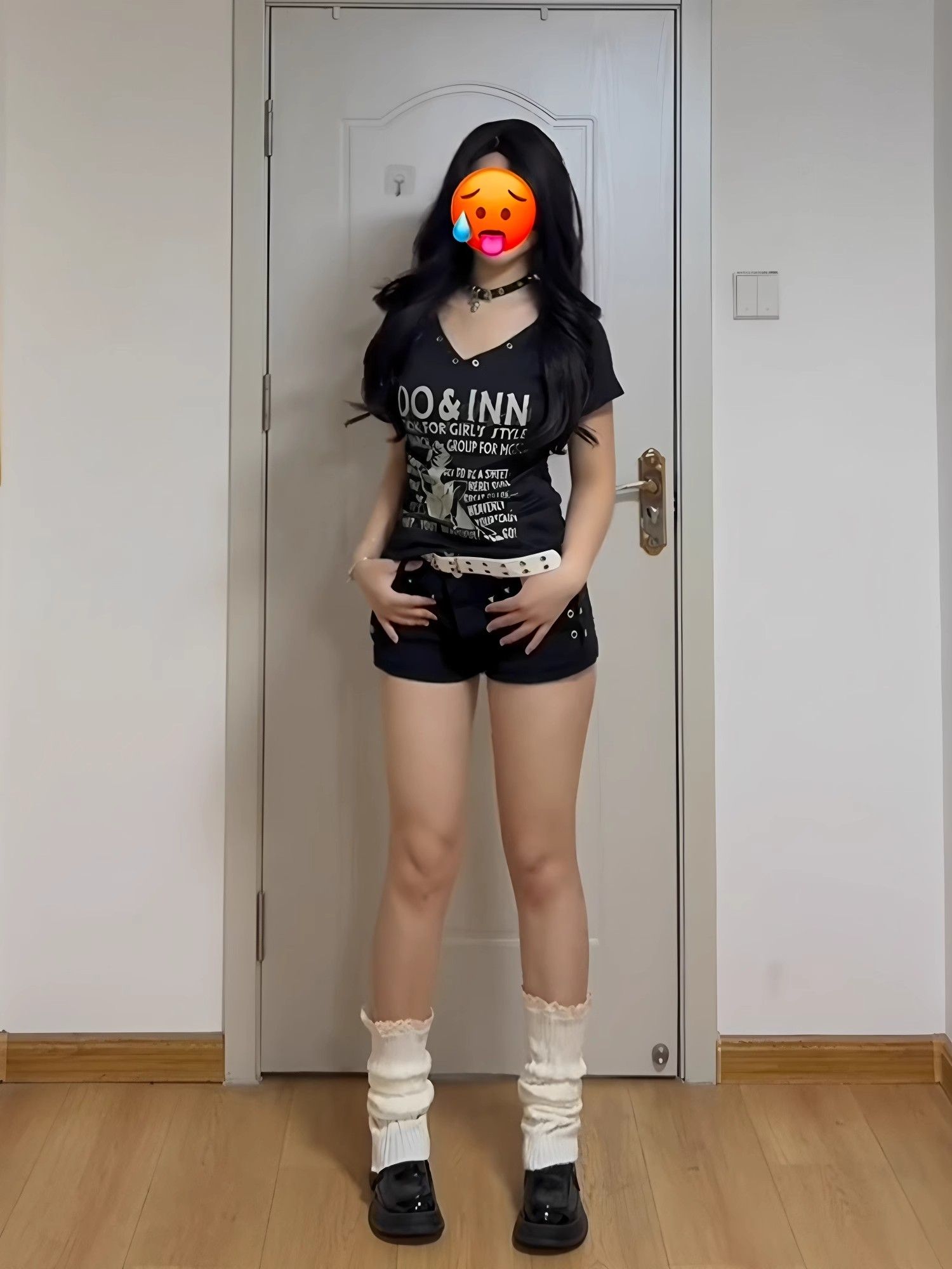 있음 선적 리브 아메리칸 레트로 알파벳 V넥 반팔 티셔츠 여성