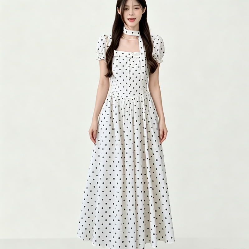 빅 사이즈 여성 의류 지방 mm 품격 도트 무늬 광장 칼라 반팔 드레스 2026 여름 새로운 하이웨이스트 표지 고기 슬림해 보이는 롱 스커트