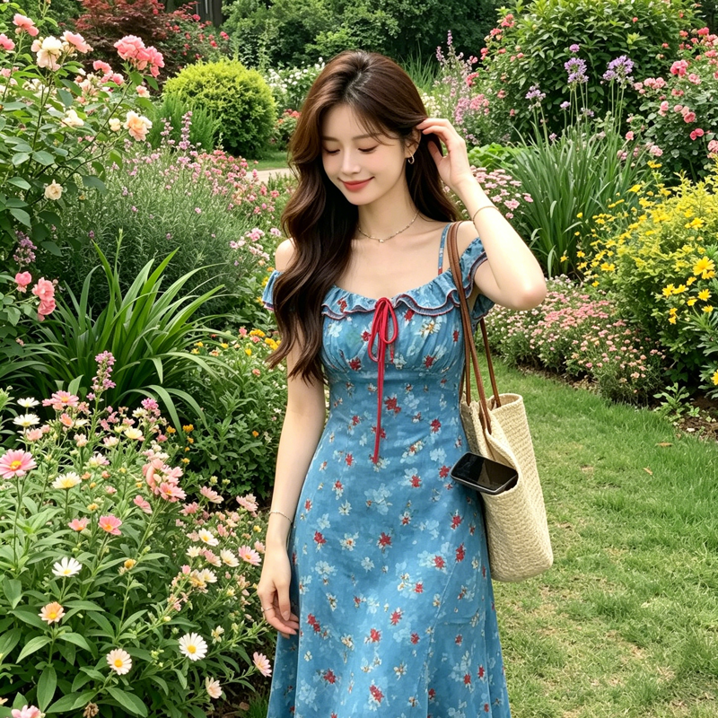 순수한 욕망 섹시함 꽃무늬 반팔 여성 드레스 여름 새로운 몸매 가꾸기 슬림해 보이는 고급 센스 타이트 스커트 인어 꼬리 길다 치마