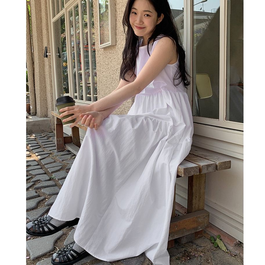 한국 chic 여름 새로운 익스트림 제인 지배 프랑스식 소녀 센스 주름 루즈핏 슬림해 보이는 민소매 케이크 드레스