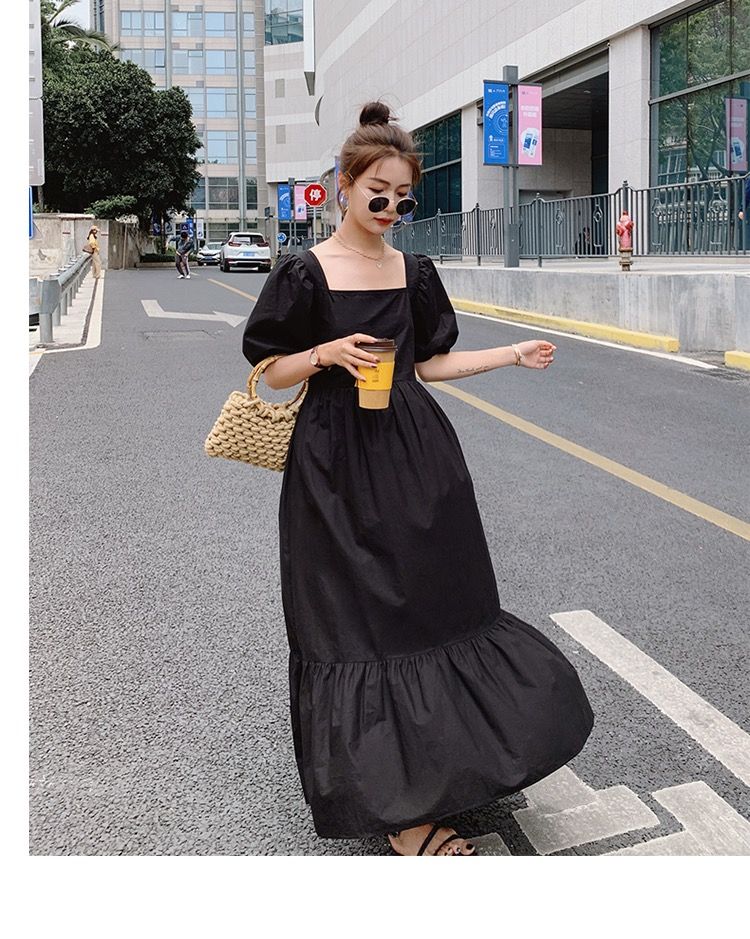 검정색 광장 칼라 여성 드레스 여름 품격 여신 팬 2026 새로운 프랑스식 그는 벤 바람 캄파넬라 세과 슬림해 보이는 롱 스커트