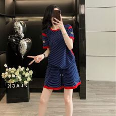 批发牛奶丝】条纹<b class='q'>短袖</b>T恤套装女夏季新款时尚洋气休闲<b class='q'>运动</b>短裤两件套