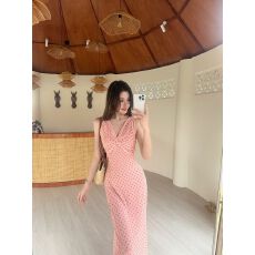批发法式甜美田园风连衣裙女V领扭结无袖波点长裙海边度假氛围感穿搭