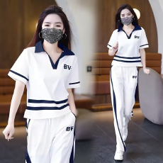 批发<b class='q'>时尚</b>休闲<b class='q'>运动服</b>套装女2026夏季宽松减龄上衣阔腿裤两件套