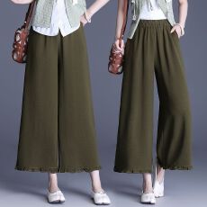 批发<b class='q'>棉麻</b>木耳花边拼接<b class='q'>阔腿裤</b><b class='q'>女</b>新款夏季爆款九分<b class='q'>裤</b>时尚百搭休闲<b class='q'>裤</b>子