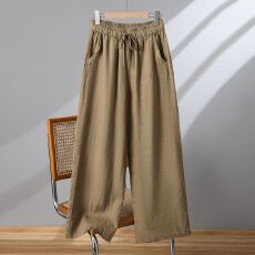 批发<b class='q'>棉麻</b><b class='q'>阔腿裤</b><b class='q'>女</b>禅服秋高腰垂感亚麻九分<b class='q'>裤</b>大码太极<b class='q'>裤</b>抽绳直筒休闲<b class='q'>裤</b>