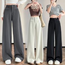 批发灰色<b class='q'>西装</b>裤女春夏季2026新款裤子高腰直筒宽松休闲垂感拖地阔腿裤