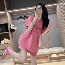 牛奶丝双磨运动套装女年夏季短袖T恤上衣休闲短裤百搭宽松两件套