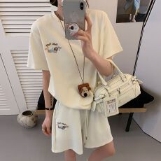 批发韩系慵懒风<b class='q'>糖果</b>色腊肠狗套装女夏季新款韩版宽松短袖短<b class='q'>裤</b>两件套女