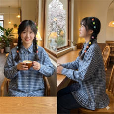 批发设计感荷叶边下摆森系长袖<b class='q'>衬衫</b>女春秋新款学院风宽松显瘦文艺<b class='q'>衬衣</b>
