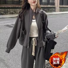 批发卫衣运动套装女加绒时尚显瘦冬季港风开衫洋气跑步服休闲两件套