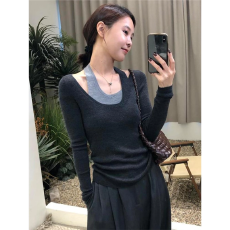 批发设计感挂脖吊带上衣女秋冬季2026新款修身显瘦拼接假两件打底衫女