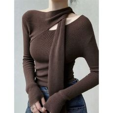 批发2026秋冬镂空设计不规则修身显瘦打底衫女内搭高级感辣妹长袖上衣