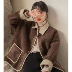 批发羊羔毛外套女2026冬装新款韩版宽松<b class='q'>显瘦</b>加厚保暖大码拼接毛毛外套