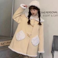 批发奶黄色娃娃领毛呢外套女秋冬2026新款小众气质温柔中长款大衣外套
