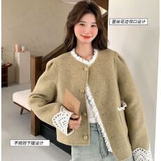 批发<b class='q'>蕾丝</b>边双面呢外套春秋2026新款小香风短款流行超好看爆款开衫大衣