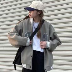 批发美式棒球服外套女2026秋冬新款刺绣宽松休闲复古拼接夹克情侣外套