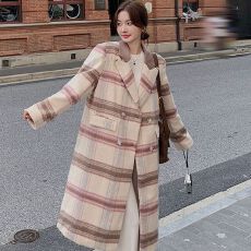 批发高级感韩系格子设计感<b class='q'>大</b>衣<b class='q'>女</b>秋冬季气质时髦小众加长款毛呢薄外套
