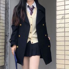 批发有烫】【大钮】【360克】日系学院风毛呢外套女jk制服双排扣大衣