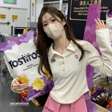 批发长袖T恤打底衫女秋季设计感小众别致短款polo衫内搭<b class='q'>上衣</b>