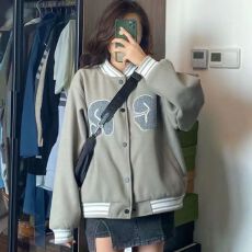 批发2026秋冬加绒chic休闲刺绣棒球服外套<b class='q'>男</b>女韩版宽松设计感夹克百搭