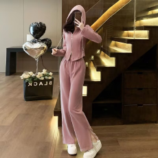 批发休闲套装女早秋2026新款粉色盐系减龄气质卫衣卫裤两件套