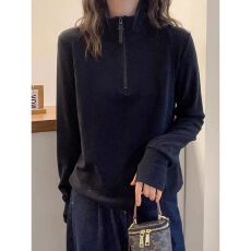 批发罗纹德绒1X1】半拉链打底衫<b class='q'>女</b>内搭秋冬新款长袖上衣