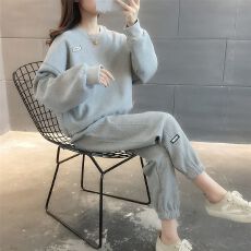批发仿棉华夫格250克】休闲运动套装女<b class='q'>春</b>秋季时尚宽松卫衣长裤两件套