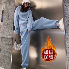 批发加绒250克】加绒加厚运动<b class='q'>套装</b>女秋冬季宽松时尚卫衣休闲两件套