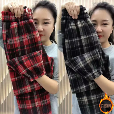 批发2026早春格子休闲裤女士加绒加厚<b class='q'>高腰</b>宽松显瘦直筒束脚九分灯笼裤