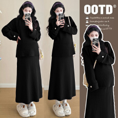 批发实拍孕妇秋冬毛衣套装高级感小香风针织上衣洋气两件套半身裙