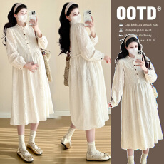 批发实拍孕妇秋冬新款法式高级感刺绣宽松显瘦绝美外穿长袖连衣裙