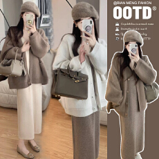 批发孕妇秋冬温柔系慵懒风针织开衫外套潮妈两件套显瘦吊带连衣裙