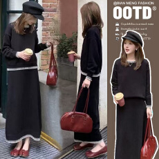 孕妇秋冬毛衣套装慵懒风别致针织上衣潮妈两件套气质显瘦半身裙