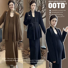 批发孕妇秋冬毛衣套装新款小香风针织开衫外套两件套显瘦吊带连衣<b class='q'>裙</b>潮