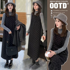 孕妇秋冬新款套装百搭波点背心连衣裙两件套显瘦打底上衣整套穿搭