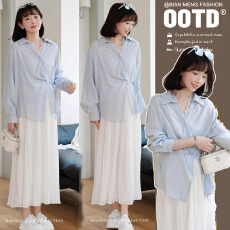 批发<b class='q'>孕妇</b><b class='q'>套装</b>春夏新款时尚慵懒风防晒系带<b class='q'>衬衫</b>两件套小清新百褶半身裙