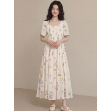批发孕妇夏装新款法式方领碎花<b class='q'>连衣裙</b>辣妈宽松显瘦甜美减龄中长款裙子
