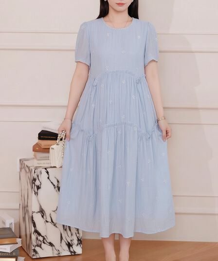 출산 착용 여름 새로운 드레스 무거운 작업 자수 나비 품격 루즈핏 슬림해 보이는 연령 감소 출산 스커트