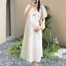 批发<b class='q'>孕妇</b><b class='q'>夏季</b>新款时尚百搭高级感孕期刺绣宽松气质显瘦连衣裙