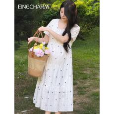 批发<b class='q'>孕妇</b><b class='q'>裙子</b><b class='q'>夏季</b>新款法式田园风刺绣白色泡泡袖娃娃裙不显肚子<b class='q'>孕妇</b><b class='q'>裙</b>