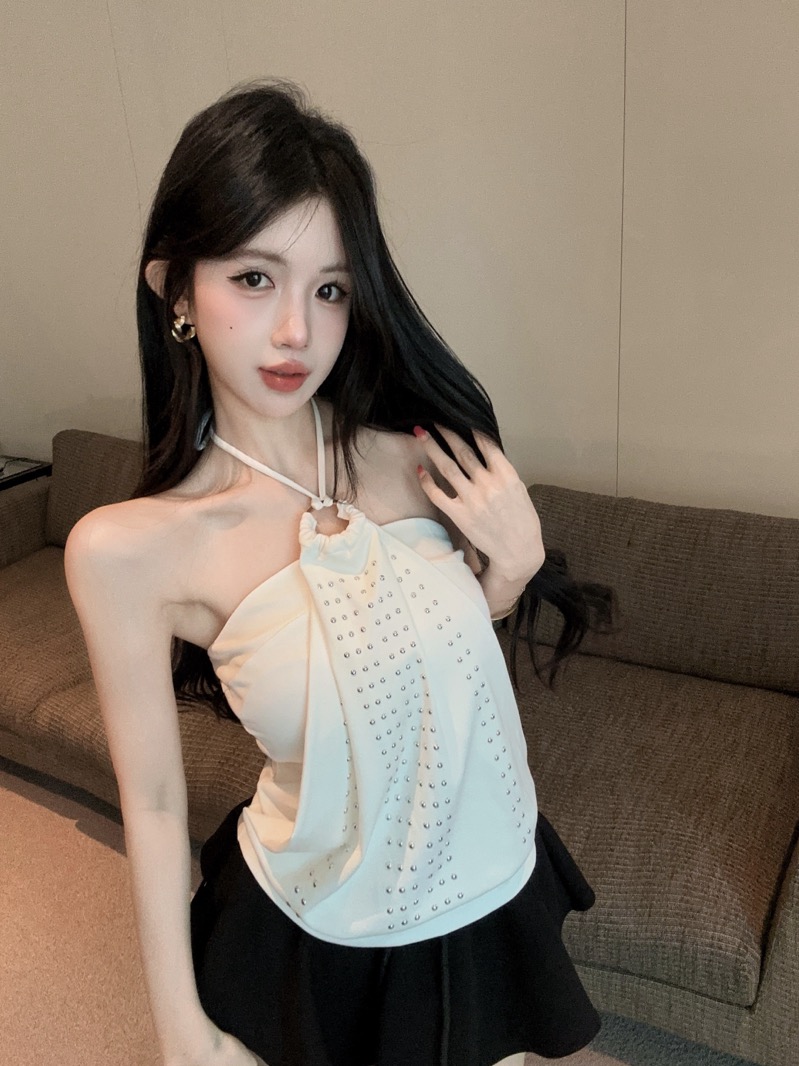 실사 정가 핫걸 행침 목 디자인 센스 무거운 작업 비즈 박기 순수한 욕망 바람 슬림해 보이는 민소매 맨위