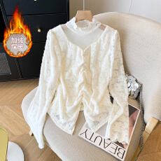 批发镂空挂脖褶皱方领蕾丝衬衫女秋设计感小众别致打底小衫<b class='q'>泡泡袖</b>上衣